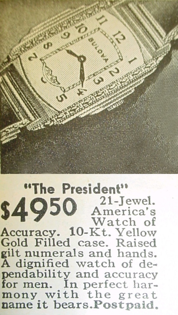 Vintage Ad for the 1936 Bulova President's watch.