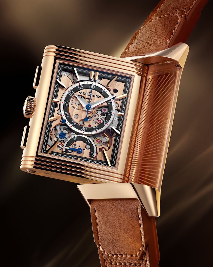 Jaeger-LeCoultre Reverso Tribute Chronograph in 18-karat pink gold.