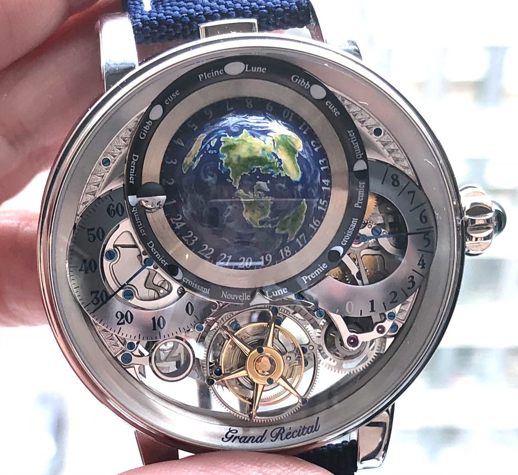 The Bovet Recital 22 Grand Recital 9-day Flying Tourbillon Tellurium-Orrery and Retrograde Perpetual Calendar retails in rose gold for $469,800. 