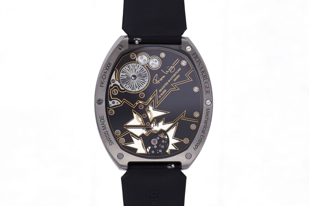 The back of the Fiona Kruger Chaos Mechanical Entropy watch. 