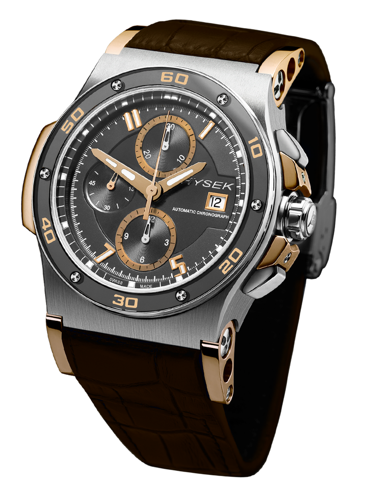 The Abyss features a vertical three-register chronograph