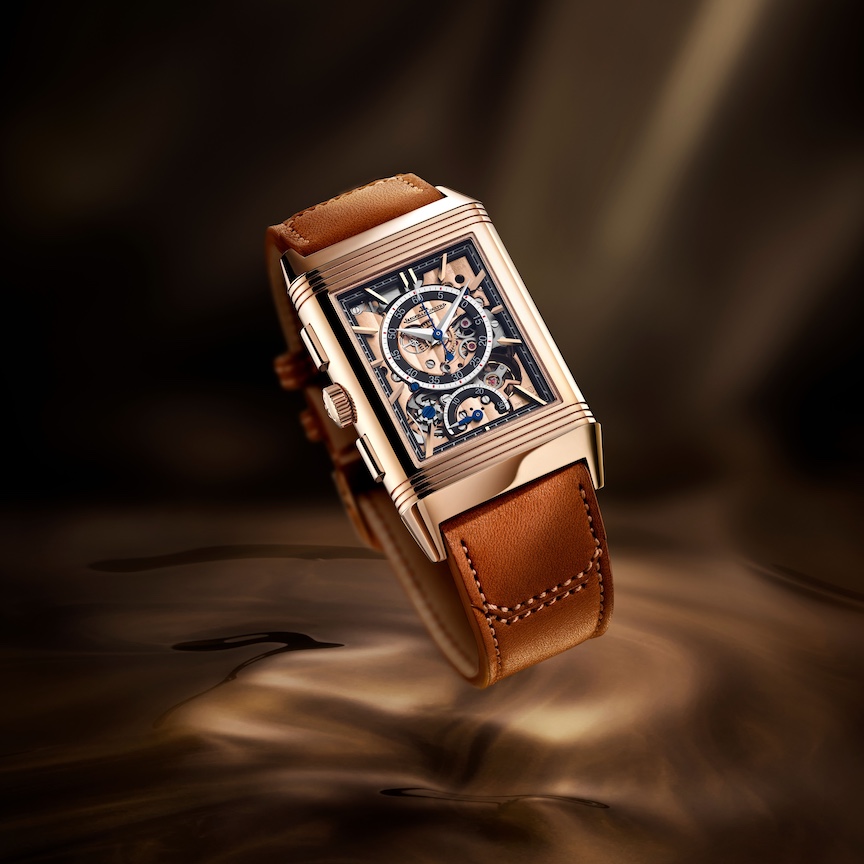 Jaeger-LeCoultre Reverso Tribute Chronograph in 18-karat pink gold.